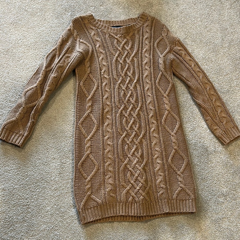 Cozy Cable Knit Sweater Dress - Brown